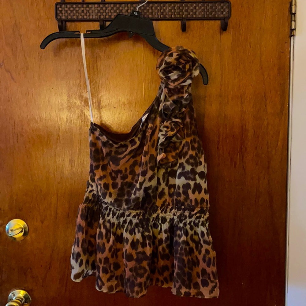 Leopard Print One Shoulder Blouse
